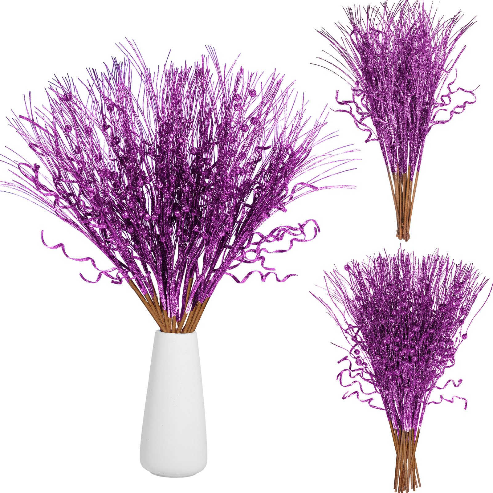 Yunlly 24 Pcs 17 Inch Christmas Glitter Tree Filler Decorations Artificial Glitter Berry Stem Branches Picks for Xmas Tree Glitt