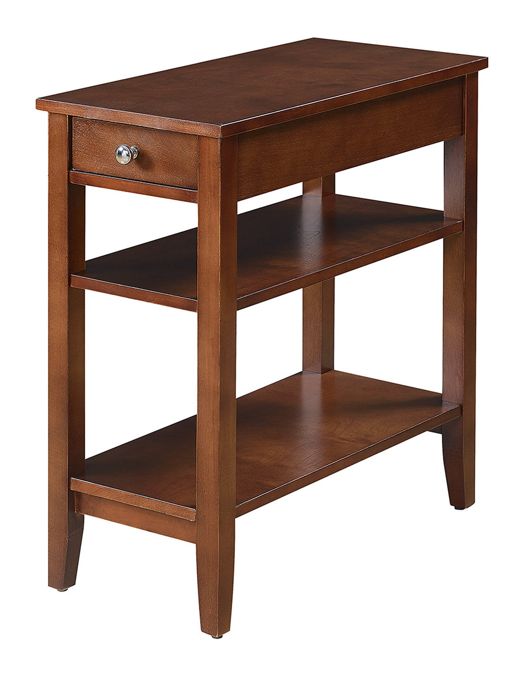 Convenience Concepts American Heritage Chairside End Table With Drawer 23.5' - Classic Living Room Table With Storage Shelf, Bedroom Nightstand, Mahogany