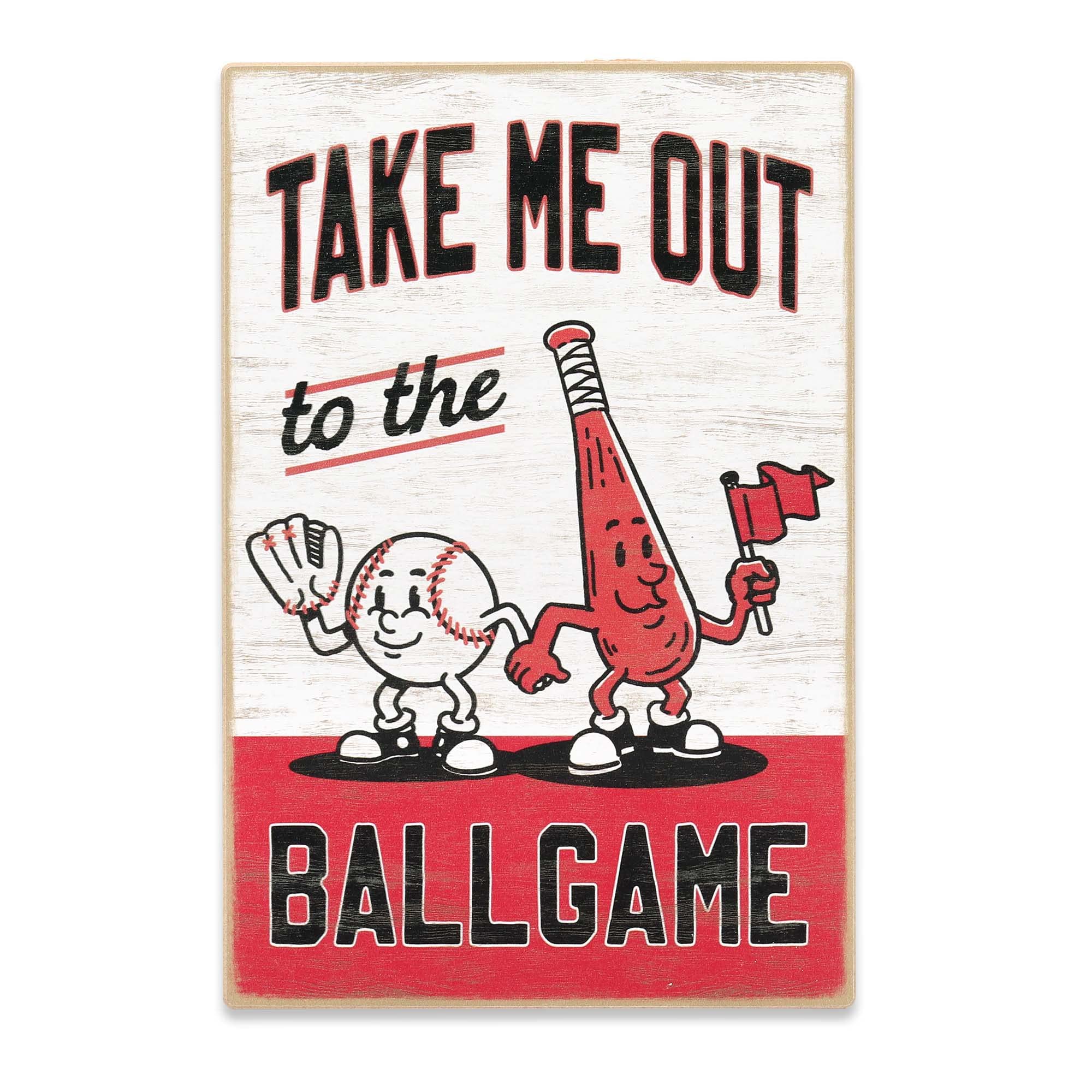 Take Me Out To The Ballgame Baseball Wood Wall Decor - Vintage Baseball Sign for Man Cave, Kids Bedroom or Play Room