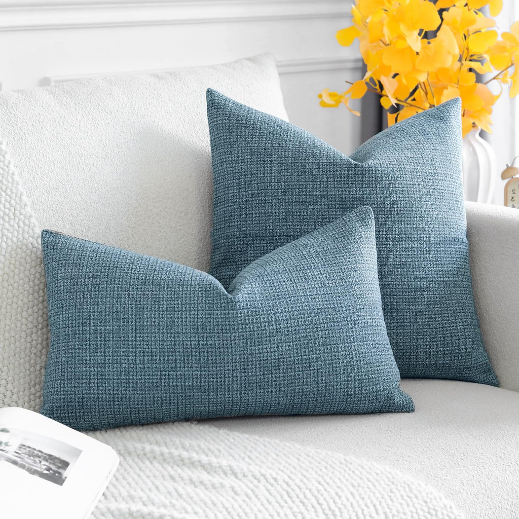 Otostar Pack Of 2 Throw Pillow Covers 12X20 Inch Linen Blue Pillowcases Farmhouse Decorative Solid Pillow Covers 30X50 Cm Lumbar