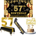 57th Birthday Decorations Men Women with 57th Birthday Banner, Black and Gold Table Cloth, Number Balloons, Sash, Cake Topper an