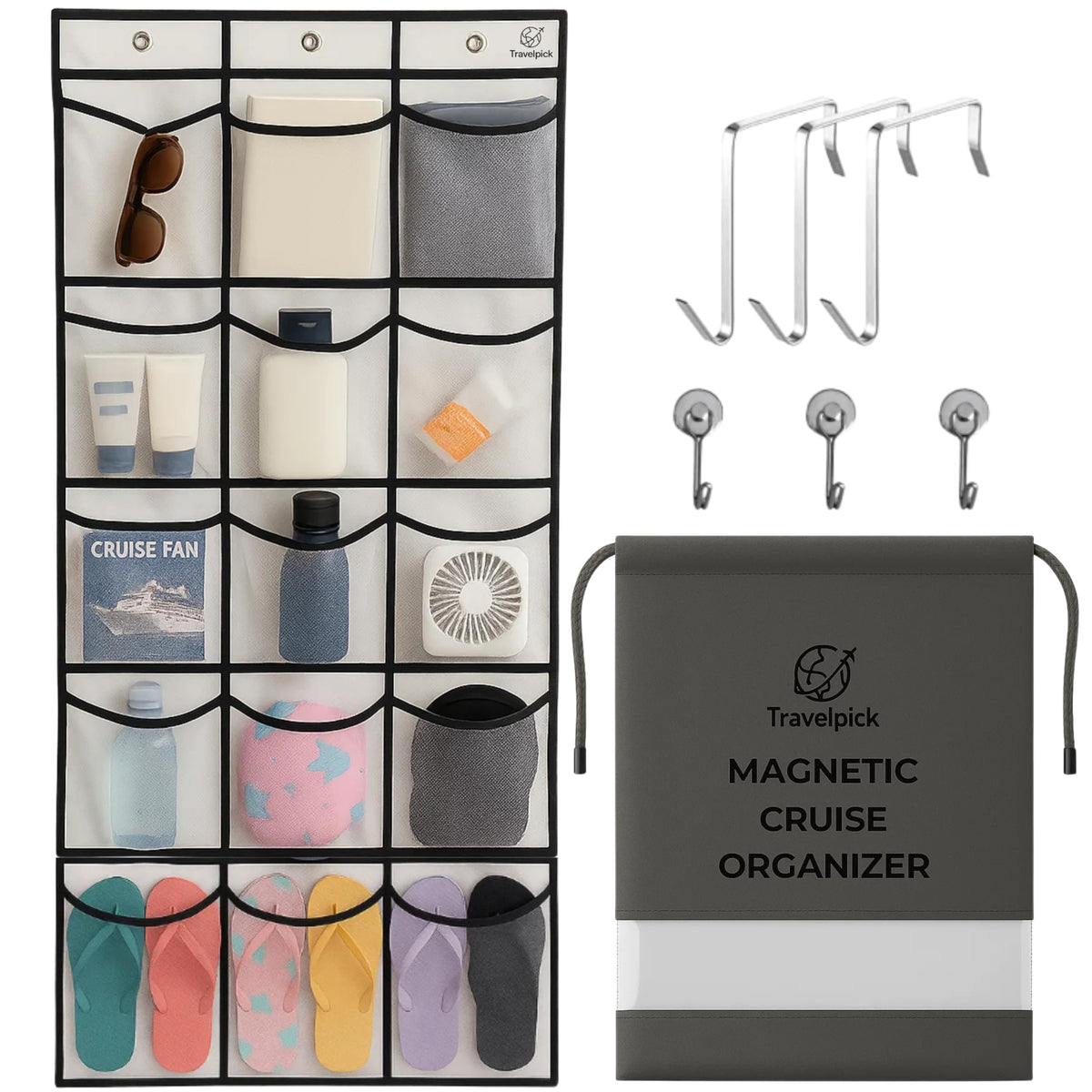Travelpick Cruise Ship Magnetic Door Organizer, Over The Door Organizer For Cruise Cabins, Magnetic Shoe Rack  3 Strong AntiSc
