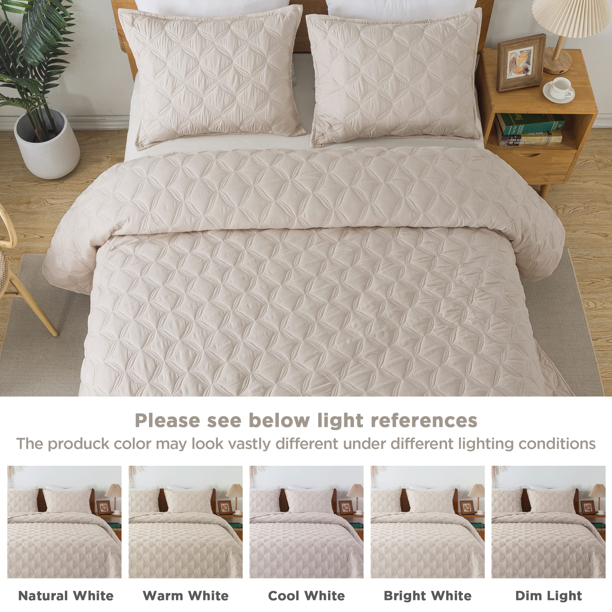 Litanika Beige California King Size Quilt Set - Oversized Summer Lightweight Comforter Bedspreads & Coverlets - Boho Farmhouse B