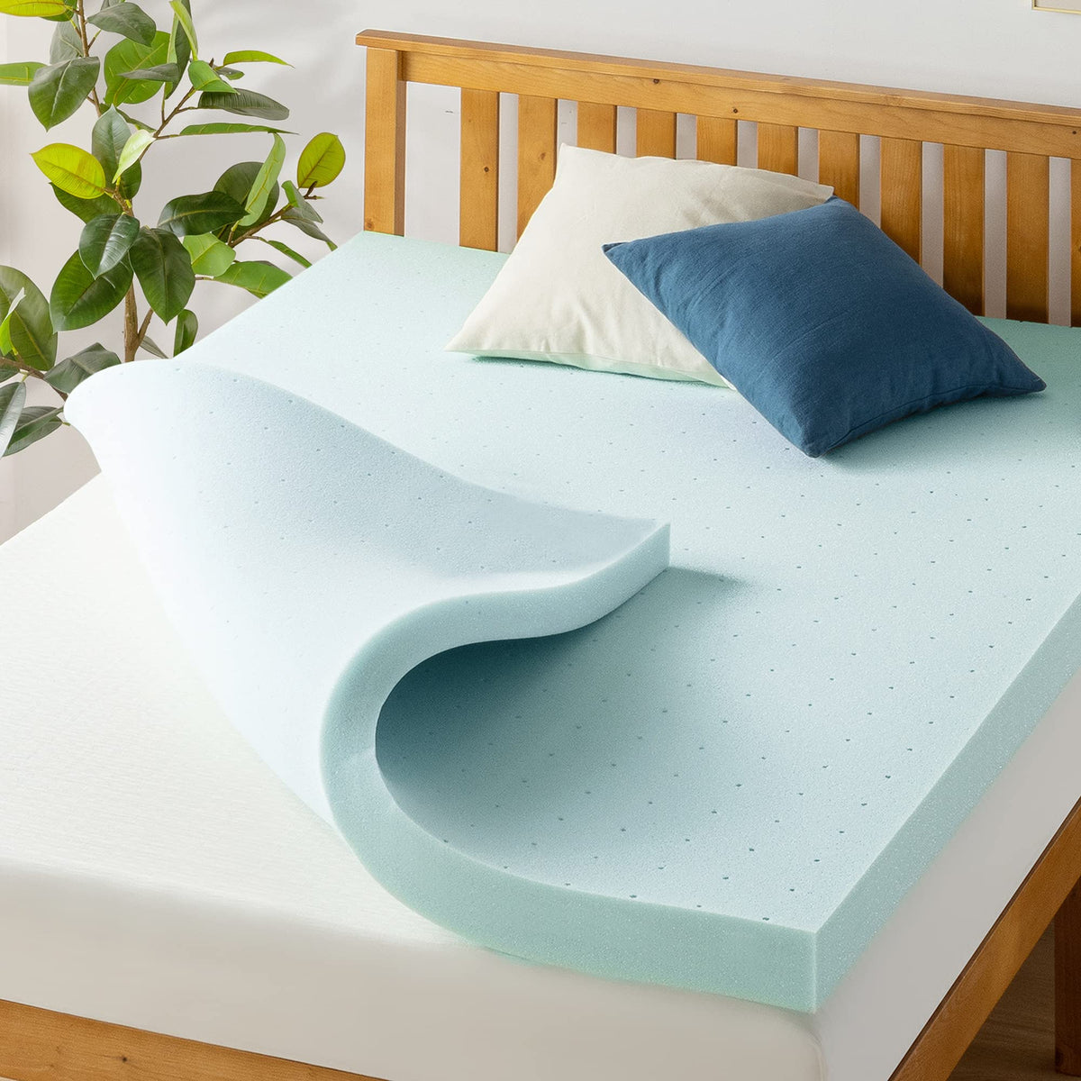Best Price Mattress 4 Inch Ventilated Memory Foam Mattress Topper, Cooling Gel Infusion, Certipur-Us Certified, Short Queen Ligh