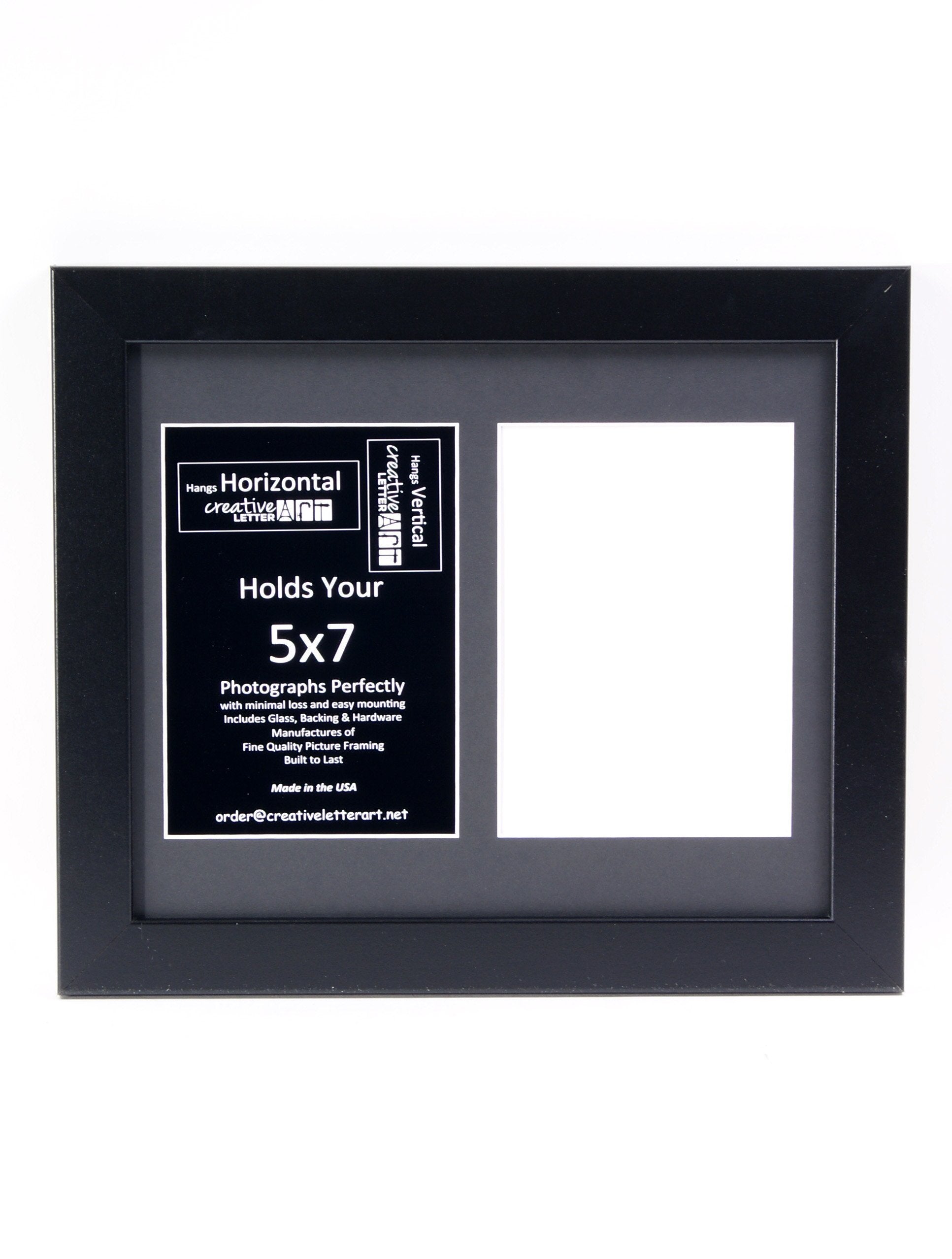 Creative Letter Art - 2 Opening 5x7 Black Picture Frame with 10x12-inch Black Mat Collage including Full Strength Glass, Alphabe