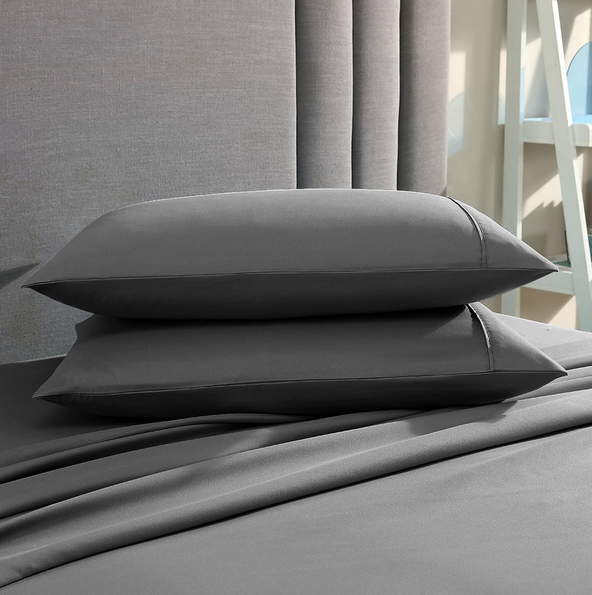 American Home Collection Pillow Case Set Of 2 Double Brushed Microfiber Soft & Easy Care Pillowcases (Dark Gray, Standard/Queen