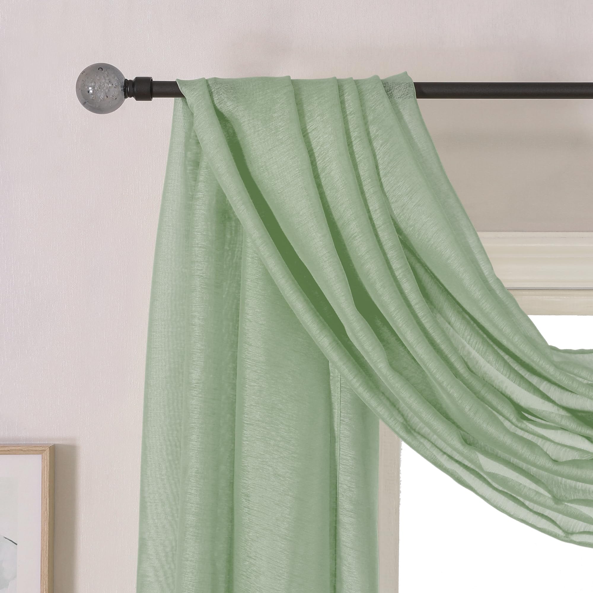 Donren Sage Green Sheer Window Scarf Valance - Luxury Soft Semi Sheer Scarf For Window Wedding Arch Sheer Curtains Scarf (1 Pane
