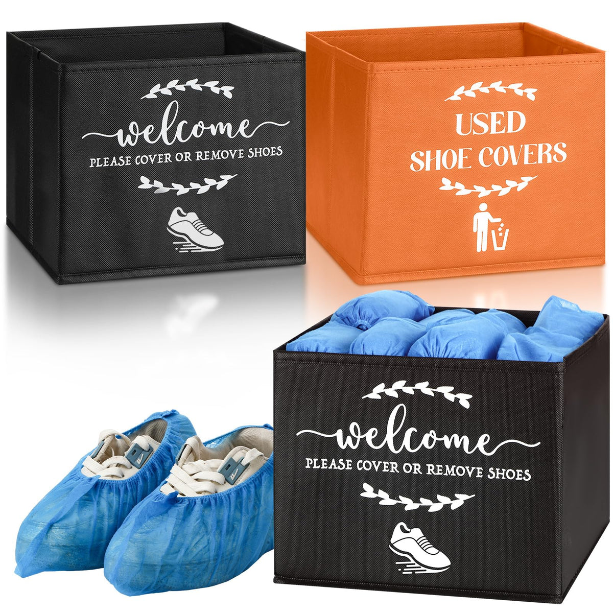 Singhoow 2 Pcs Shoe Cover Boxes Dispenser Storage Bins, Black, Orange