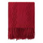 Miulee Christmas Burgundy Red Knitted Throw Blanket For Couch Textured Knit Blanket With Tassels Cozy Woven Boho Bed Blanket For Sofa Bed Chair Acrylic Wave Pattern Decor 60'X80'