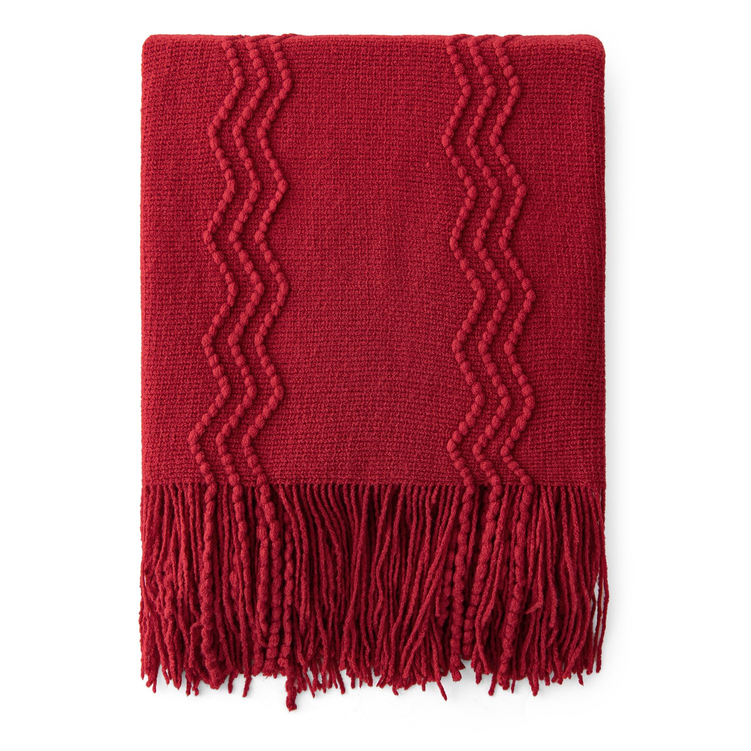 Miulee Christmas Burgundy Red Knitted Throw Blanket For Couch Textured Knit Blanket With Tassels Cozy Woven Boho Bed Blanket For Sofa Bed Chair Acrylic Wave Pattern Decor 60'X80'