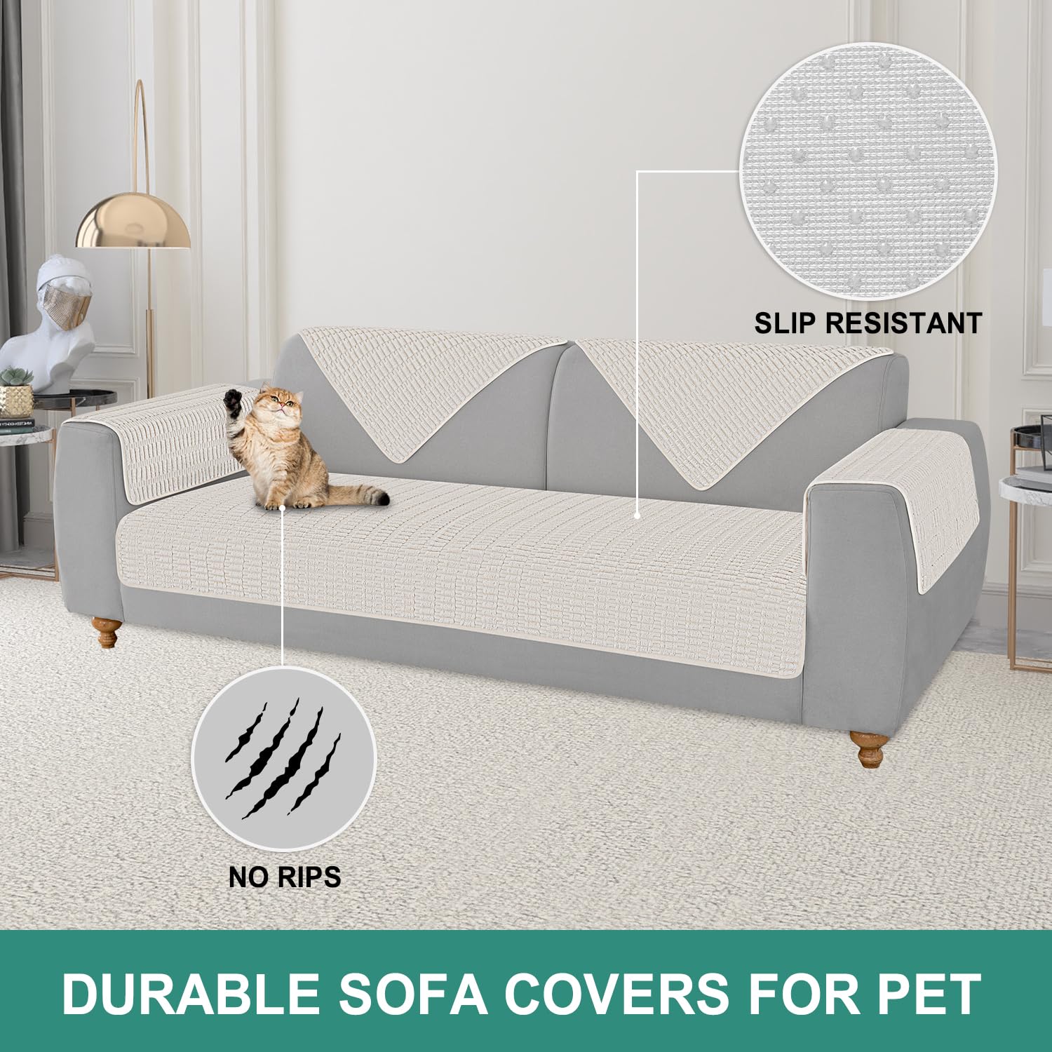 Foxdecor Dog Bed Cover Couch Cover For Pet, Anti-Slip Couch Pads For Sofa Chair Recliner Bed Furniture Protector, 32X82 Inch Cre