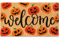 Jarthenaamcs Halloween Natural Coir Doormat Red Orange Evil Pumpkin Welcome Floor Mat Non-Slip Entrance Door Rugs For Indoor Out