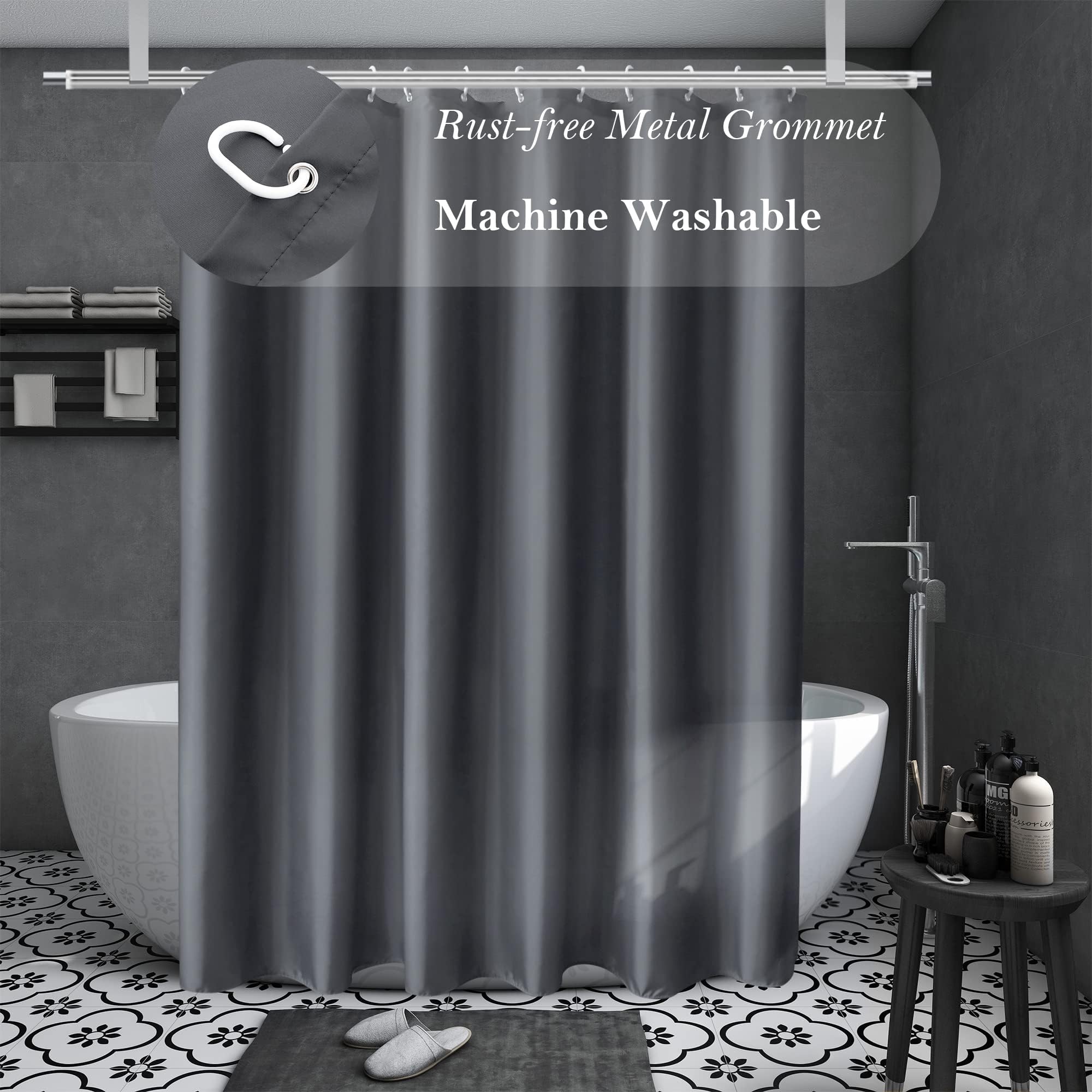 Aoohome Fabric Shower Curtain 54 Width X 72 Height Inch, Solid Color Bath Curtain With Hooks For Hotel, Water Repellent, Dark Gr