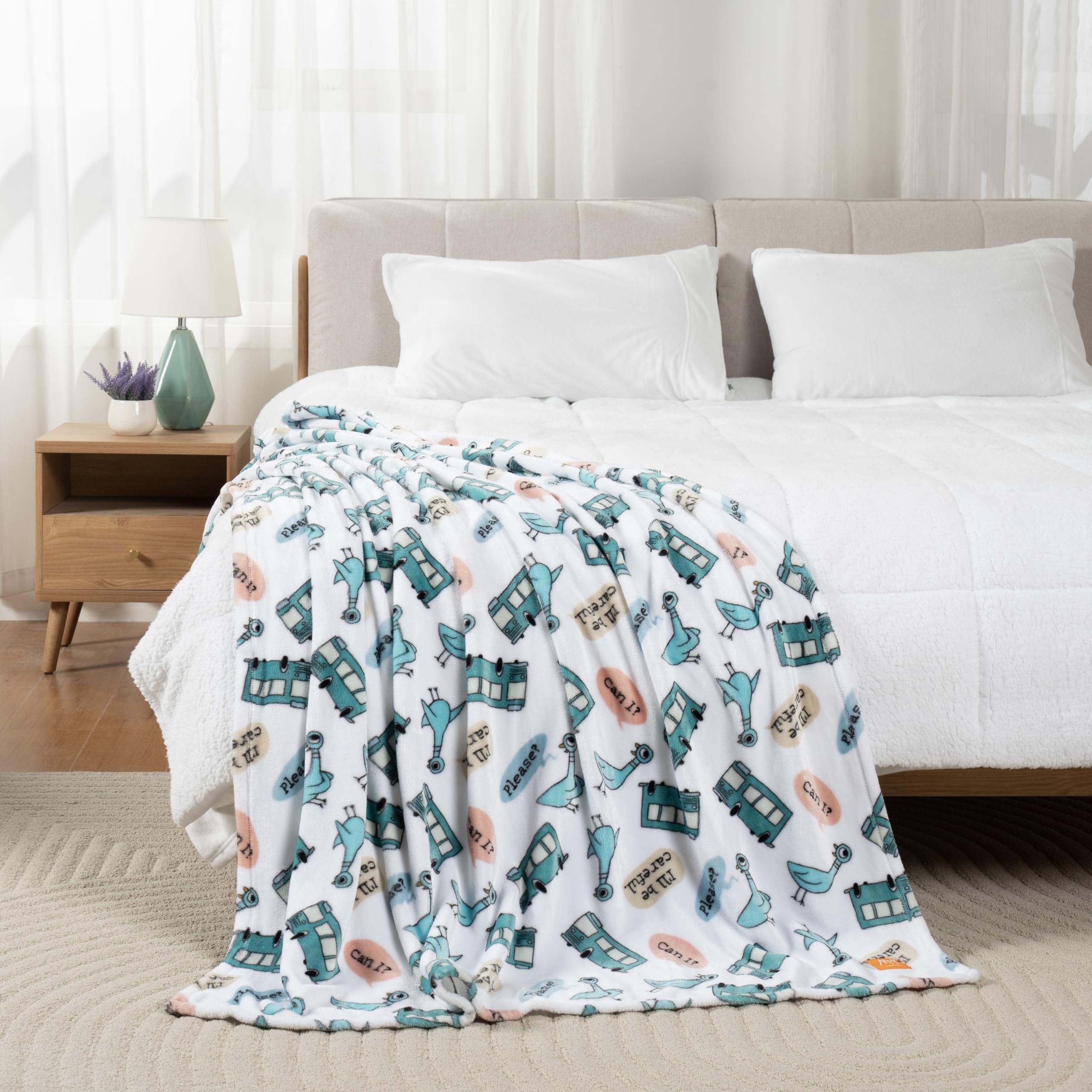 Berkshire Blanket Velvetloft Luxury Soft Polyester Throw Blanket, Dont Let The Pigeon Drive The Bus, 50 X 70In(Official Mo Wille