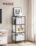 Vasagle Bookcase, 4-Tier Bookshelf, Slim Shelving Unit For Bedroom, Bathroom, Home Office, Tempered Glass, Steel Frame, Black Ulgt028B61