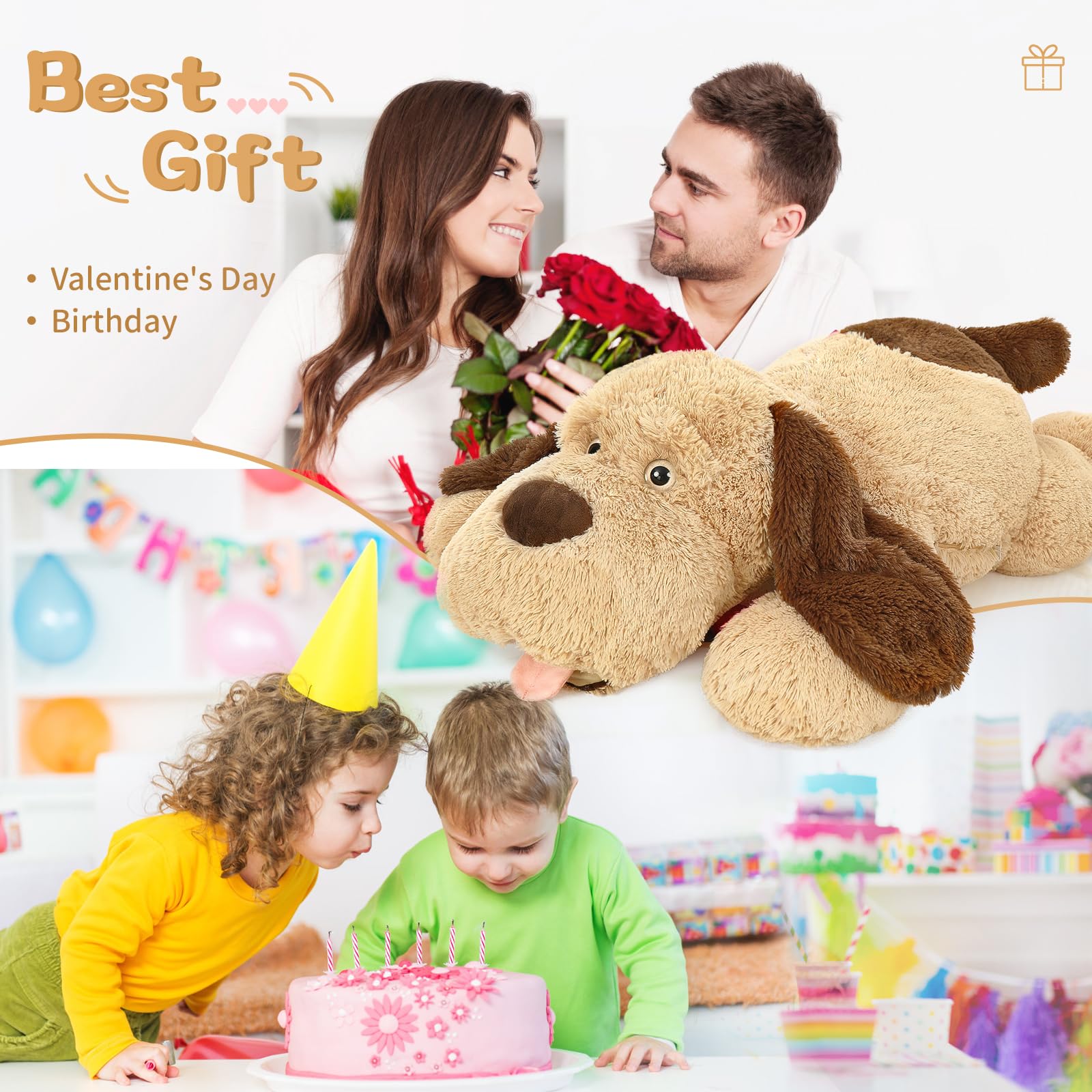 Morismos Giant Dog Stuffed Animals 40', Large Dog Puppy Plush, 40 Inch Big Dog Pillow For Kids, Brown