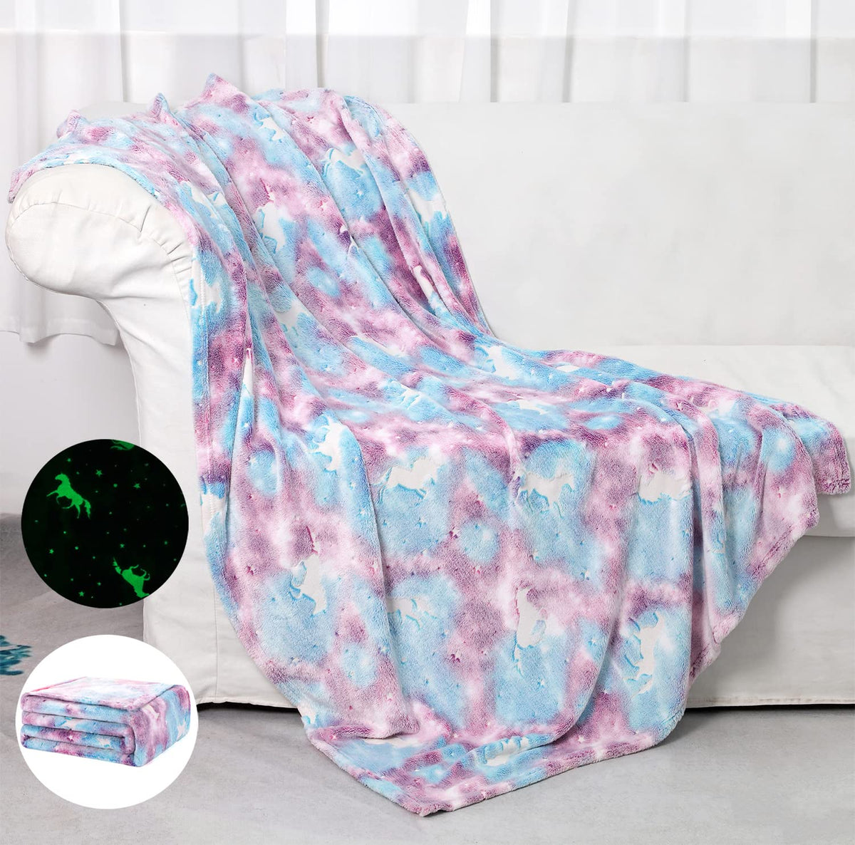Glow In The Dark Blanket Unicorns Party Gifts For Girls, Luminous Girls Toys, Soft Kids Blankets,For 1-10 Year Old Girl Birthday