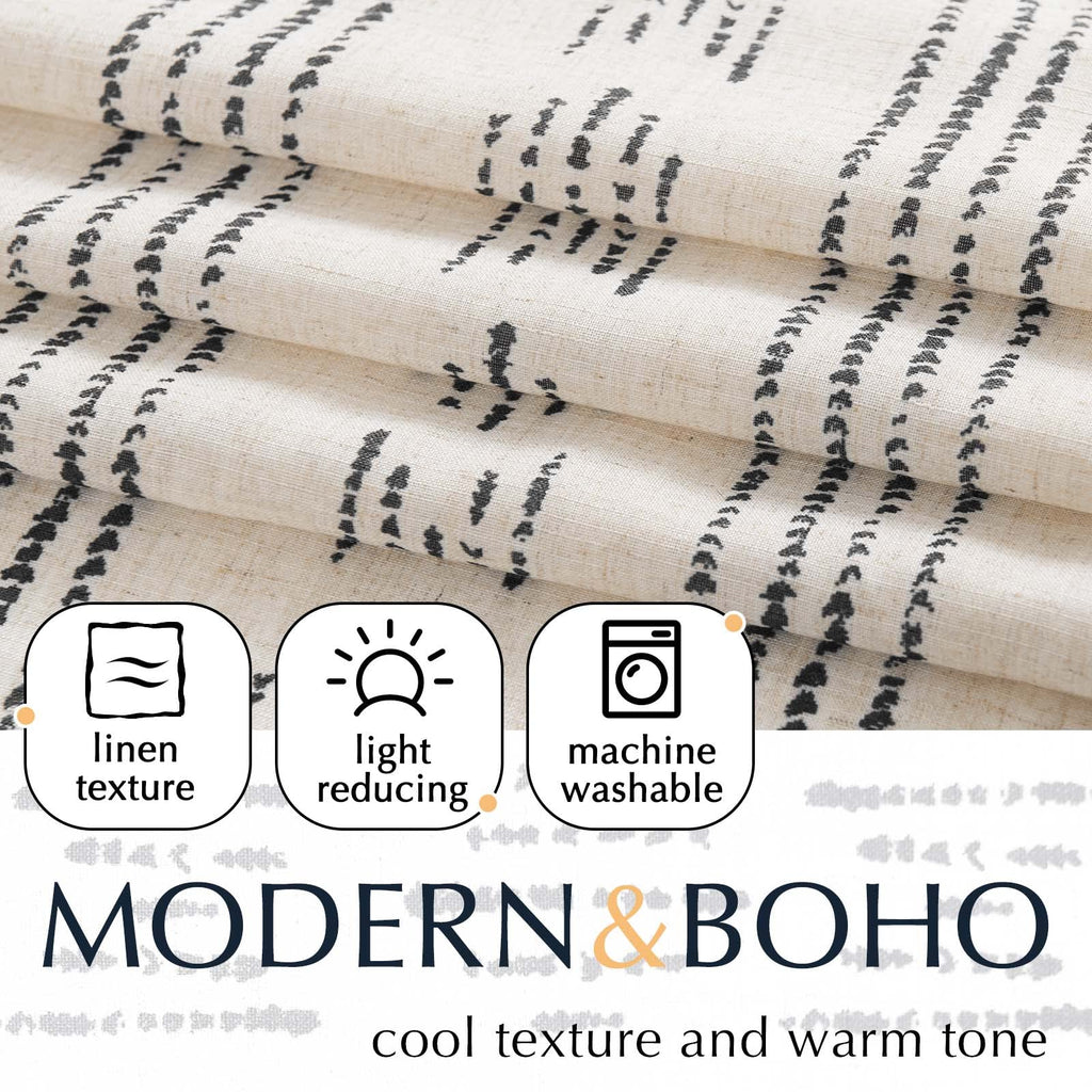 Jinchan Boho Kitchen Curtain Linen Tier Curtain Bohemian Cafe Curtain 24 Inch Geometric Striped Small Window Curtain Light Filtering Farmhouse Country Rustic For Bathroom Rv 1 Panel Black On Beige