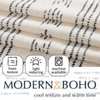 Jinchan Boho Kitchen Curtain Linen Tier Curtain Bohemian Cafe Curtain 24 Inch Geometric Striped Small Window Curtain Light Filtering Farmhouse Country Rustic For Bathroom Rv 1 Panel Black On Beige
