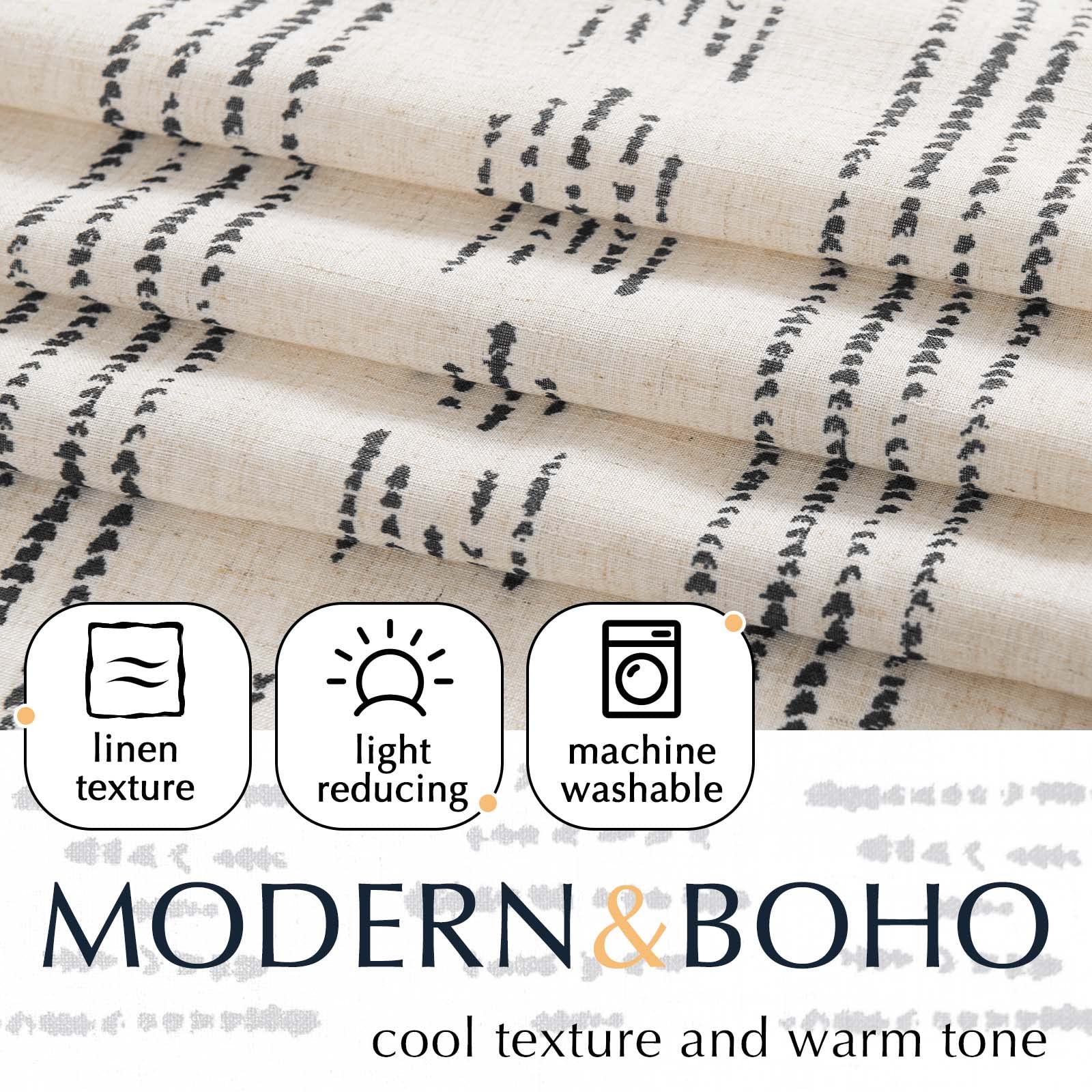 Jinchan Boho Kitchen Curtain Linen Tier Curtain Bohemian Cafe Curtain 24 Inch Geometric Striped Small Window Curtain Light Filtering Farmhouse Country Rustic For Bathroom Rv 1 Panel Black On Beige