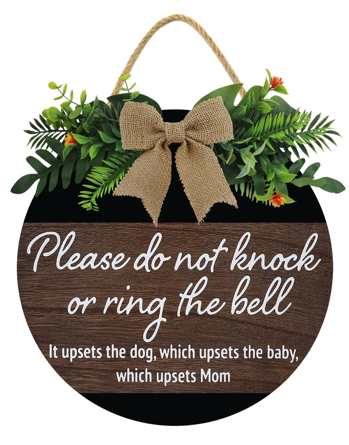 Sleeping Baby Protective Dogs Plsease Do Not Knock or Ring the Doorbell Round Wooden Door Hanger,Nursery,Front Door,Door Knob De