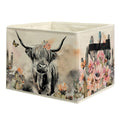 uinwk Western Highland Cow Storage Bins, Boho Western Floral Cactus Highland Cow Collapsible Storage Box Laundry Basket with Han