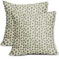 Sage Green Cream Pillow Covers 16X16 Set Of 2 Boho Design Polka Dot Throw Pillows Modern Brush Strokes Print Decorative Outdoor