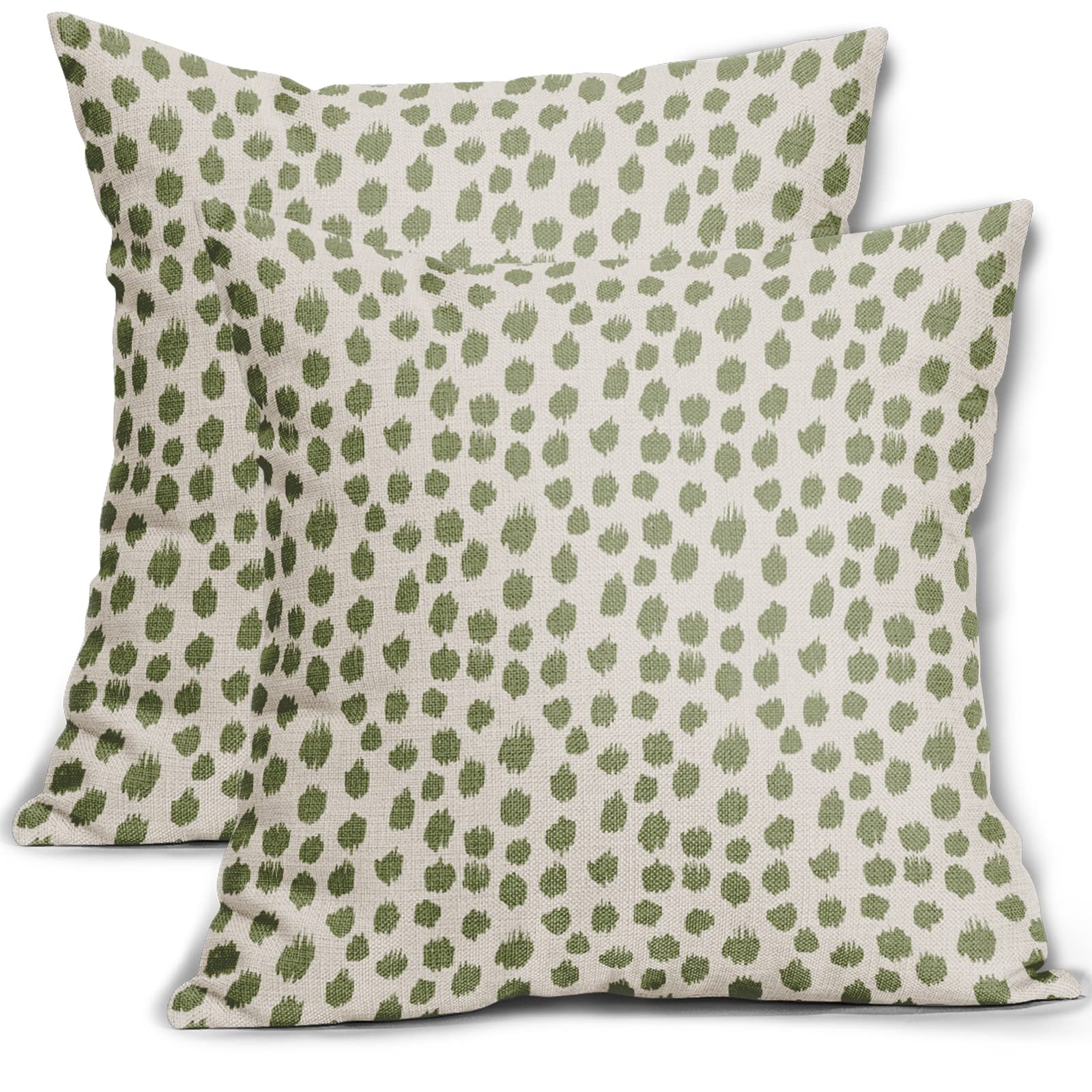 Sage Green Cream Pillow Covers 16X16 Set Of 2 Boho Design Polka Dot Throw Pillows Modern Brush Strokes Print Decorative Outdoor