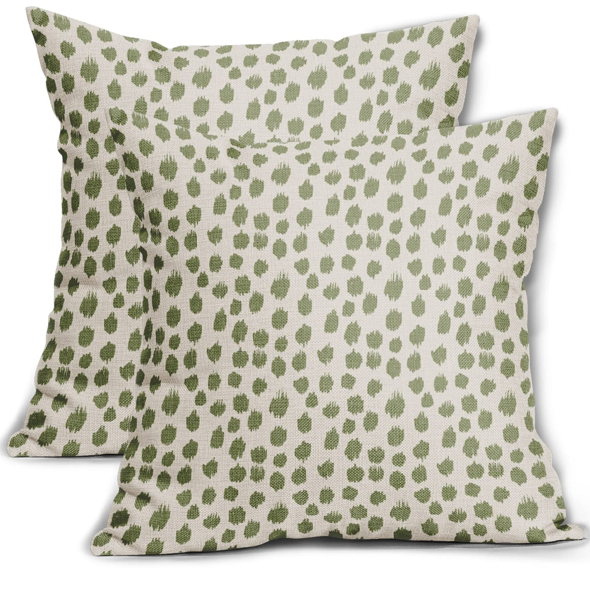 Sweetshow Sage Green Cream Pillow Covers 18X18 Set Of 2 Boho Design Polka Dot Throw Pillows Modern Brush Strokes Print Decorativ