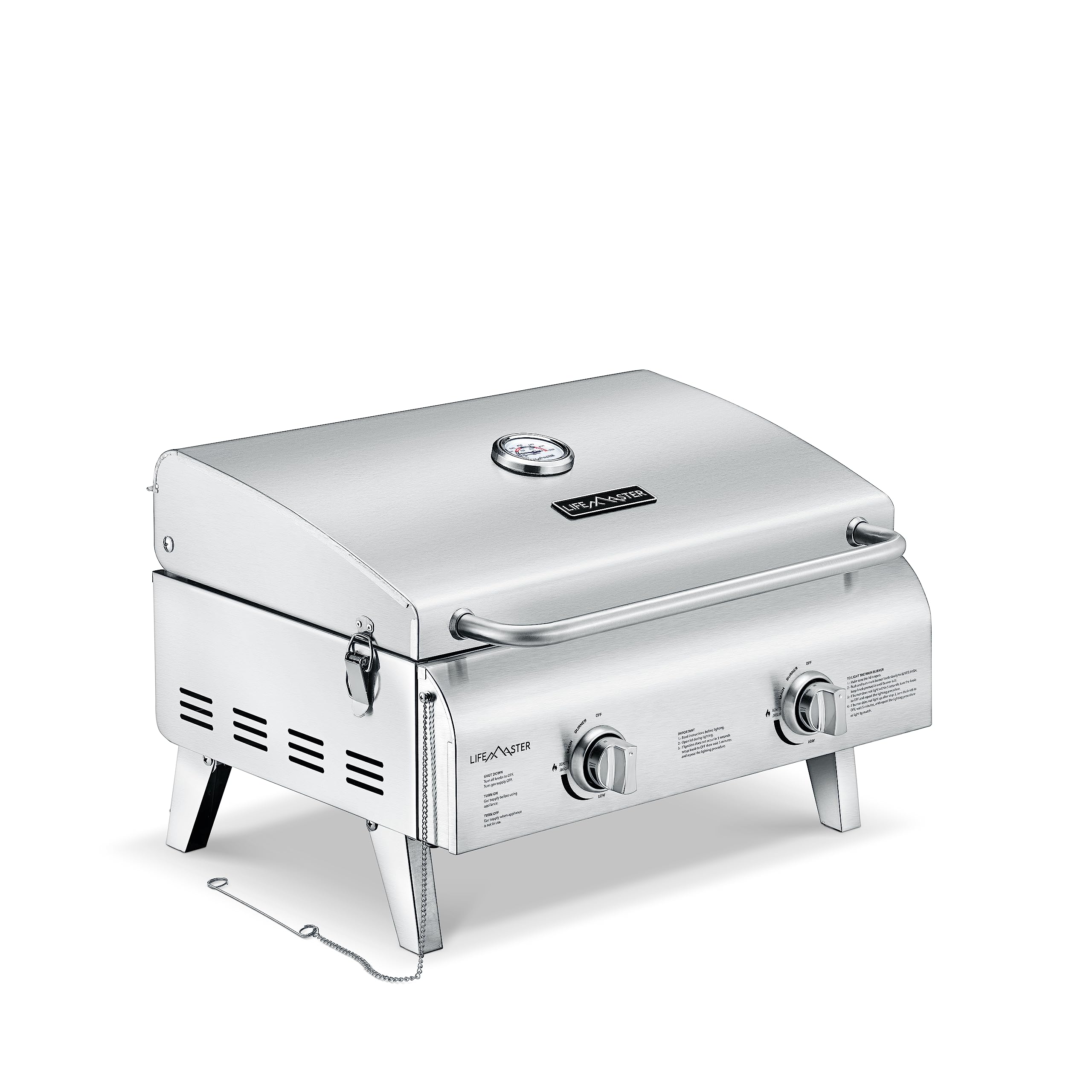 Portable Grill - Table Top Stainless Steel Propane Gas Bbq For Camping And Outdoor - 2 Burners -20,000 Btu Power - Folding Legs