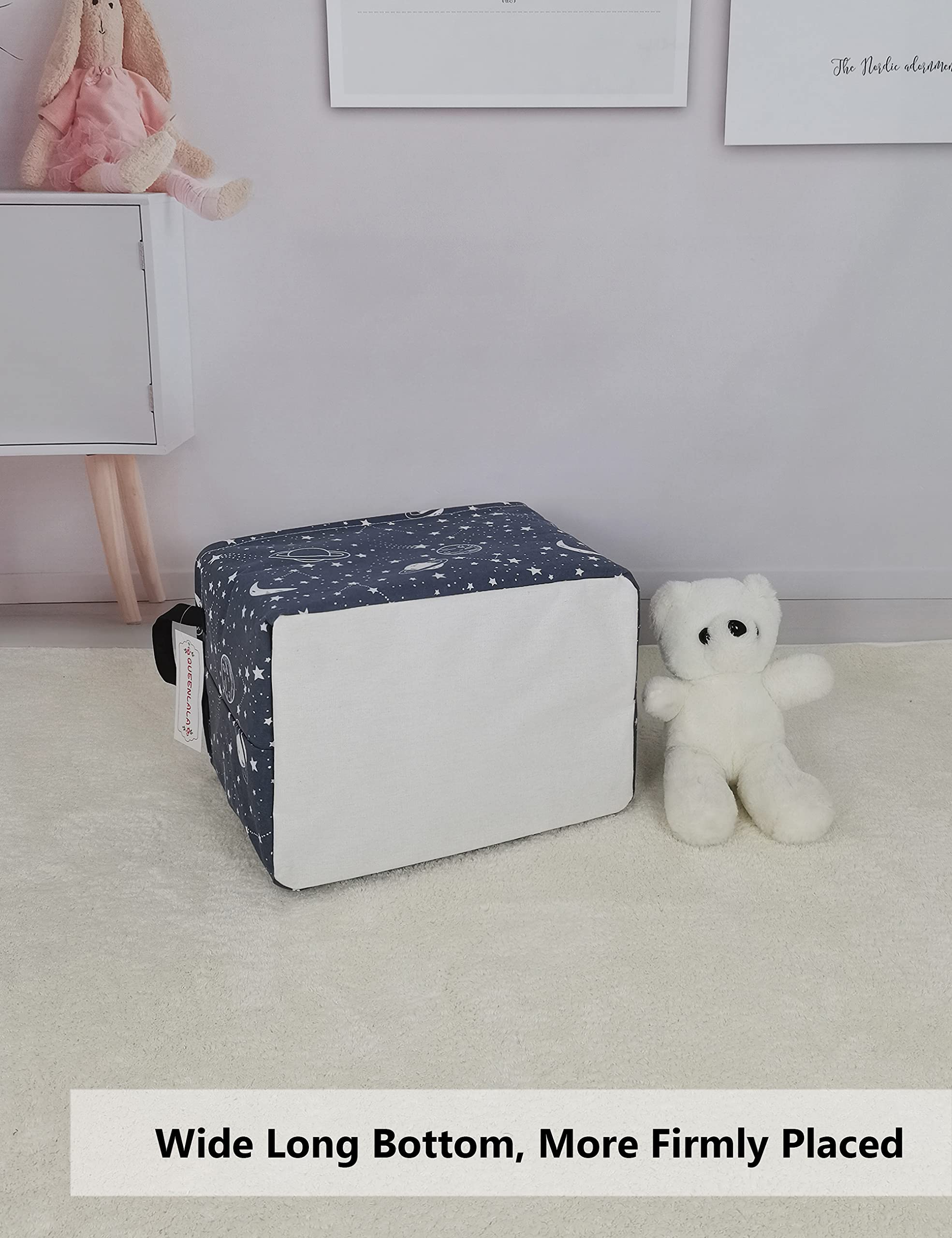 Queenlala Rectangular Laundry Hamper/Foldable Nursery Laundry Basket For Organizing/Storage Bin Baskets/Children Toy Office Bedroom/Toy Bin Closet Shelf Baskets(Rec-Blue-Starry Sky)