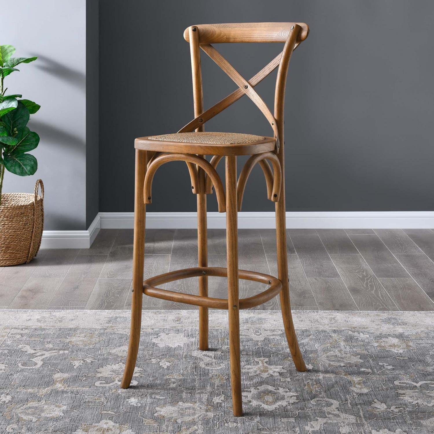 Modway Gear X-Back Wood Bar Stool In Walnut