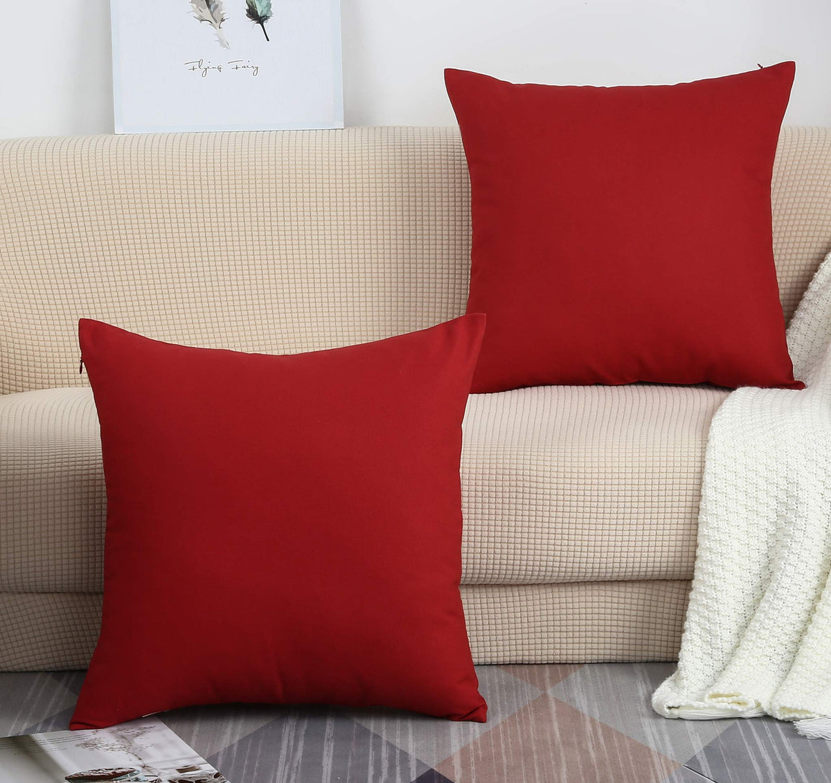 Tangdepot Handmade Decorative Solid 100% Cotton Canvas Throw Pillow Covers/Pillow Shams, (20' X20' , Deep Red, 1 Count (Pack O