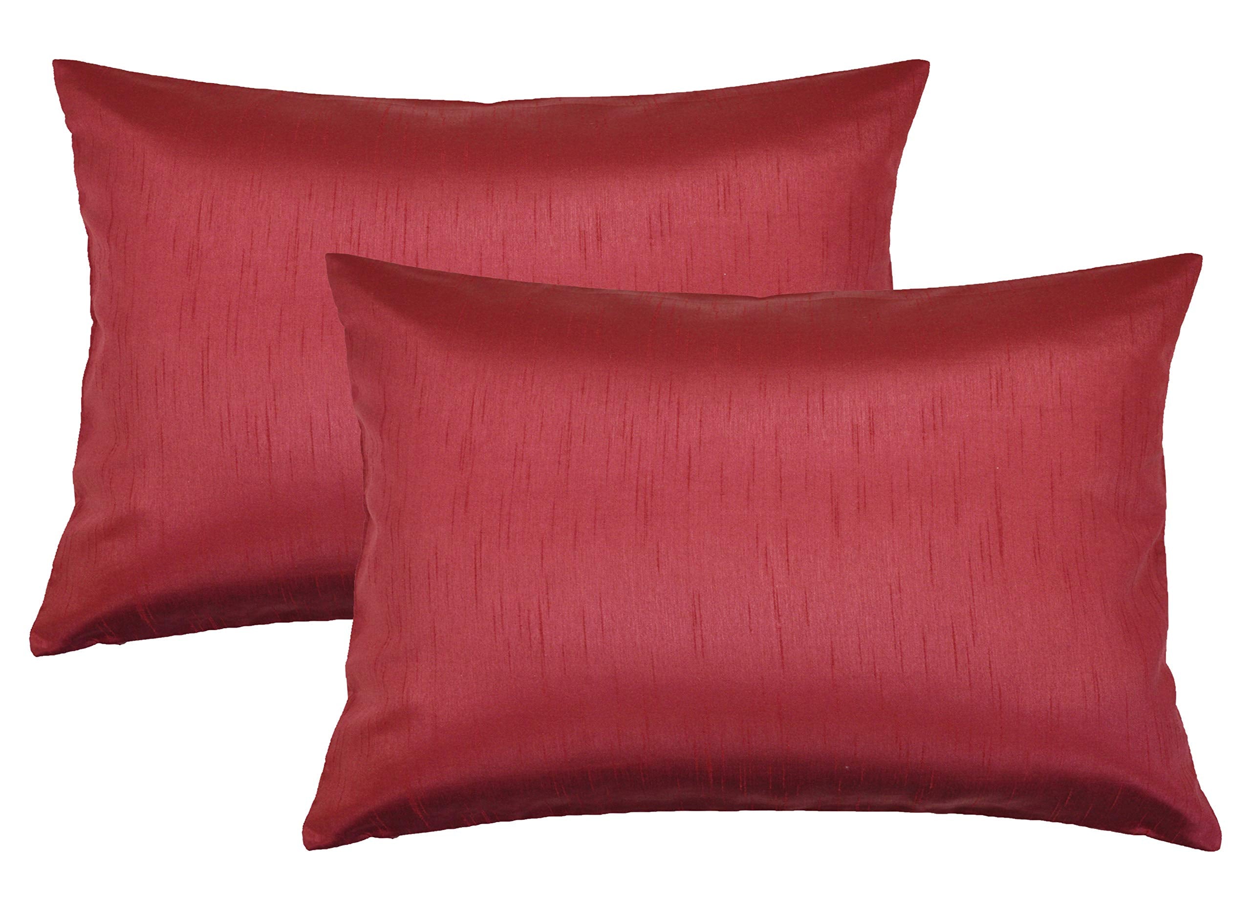 Aiking Home 12X18 Inches Faux Silk Rectangular Throw Pillow Cover, Zipper Closure, Red (Set Of 2)
