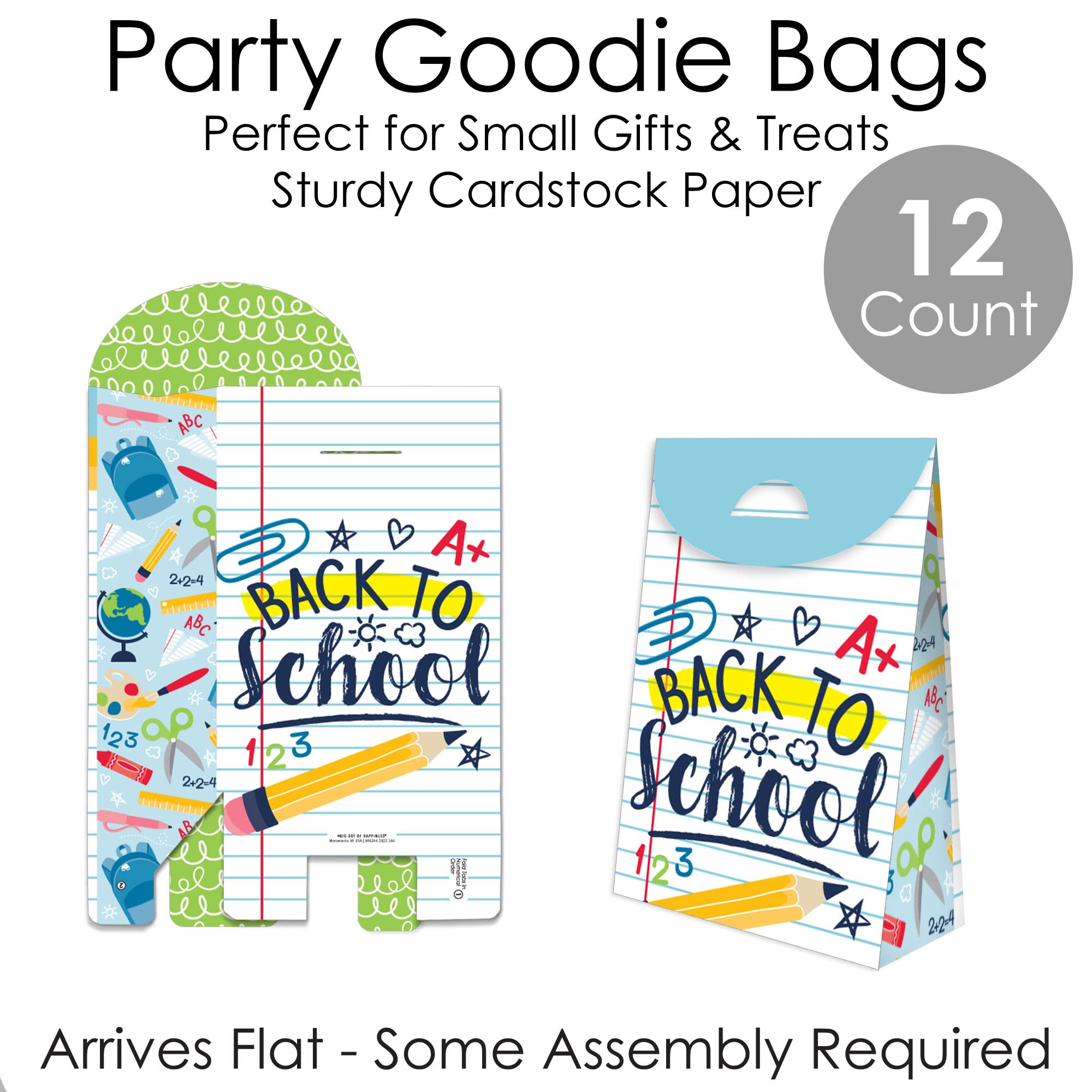 Big Dot Of Happiness Back To School - First Day Of School Classroom Gift Favor Bags - Party Goodie Boxes - Set Of 12