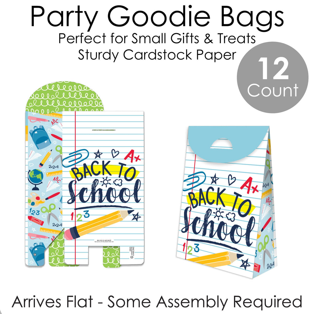 Big Dot Of Happiness Back To School - First Day Of School Classroom Gift Favor Bags - Party Goodie Boxes - Set Of 12