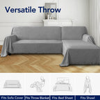 Purefit Geometric Jacquard Throw Sofa Cover - Textured Soft Washable Decorative Couch Covers For 3 Cushion Couch, Throw Cover With Tassels Furniture Protector For Pets, Kids (Medium, Light Gray)