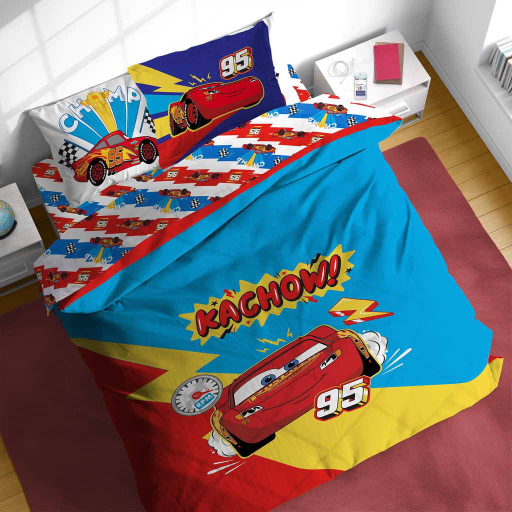 Disney Pixar Cars Lightning Mcqueen Full Comforter Set - 7 Piece Kids Bedding Includes Comforter, Sheets & Pillow Cover - Super