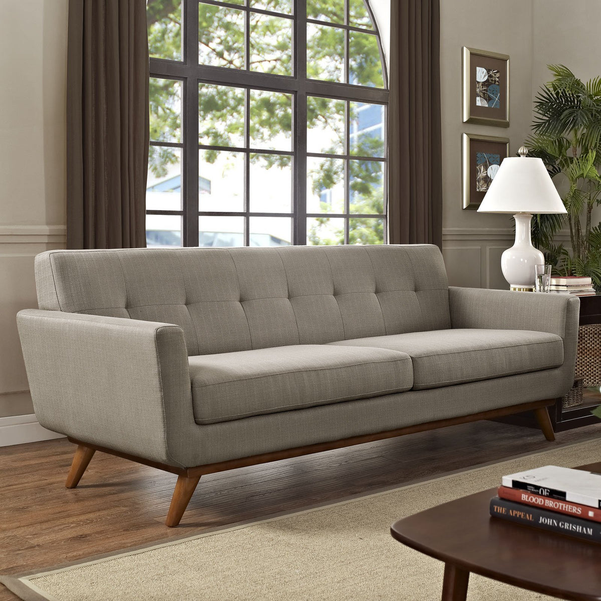 Modway Engage Mid-Century Modern Upholstered Fabric Sofa in Granite