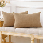Otostar Pack Of 2 Throw Pillow Covers 12X20 Inch Linen Light Brown Pillowcases Farmhouse Decorative Solid Pillow Covers 30X50 Cm