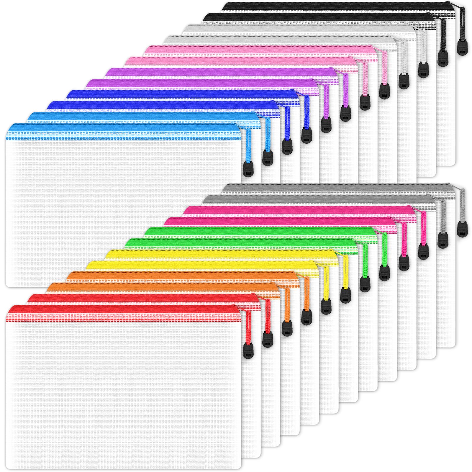 Smarpau A4/Letter Size Zipper Pouch, 24 Pack 12 Colors 13.3' X 9.4' Plastic Zipper Bags For Organizing, Multipurpose Waterproo