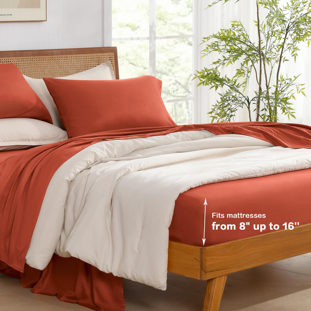 Andency Orange King Size Sheets Set, 100% Viscose Derived From Bamboo, Cooling King Sheets, Deep Pocket Up To 16', Silky Soft Bed Sheets, Hotel Luxury Breathable Bedding Sheets & Pillowcases…