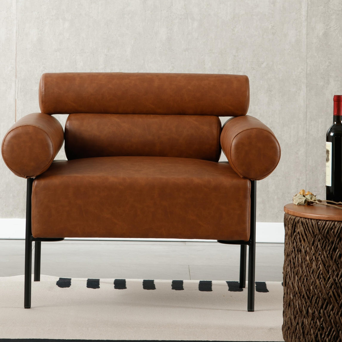 Rivova Modern Accent Chair, Single Sofa Accent Chair For Living Room, Upholstered Leather Mid-Century Modern Armchair, Oversized
