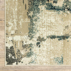HomeRoots Polypropylene 2’ x 8’ Beige and Blue Block Indoor Runner Rug