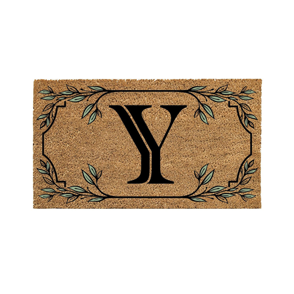 Evergreen Monogram Coir Doormat | Letter Y | Front Door Mat For Outdoor Indoor Entrance | 28X16 Inches | Non-Slip Backing Doorwa