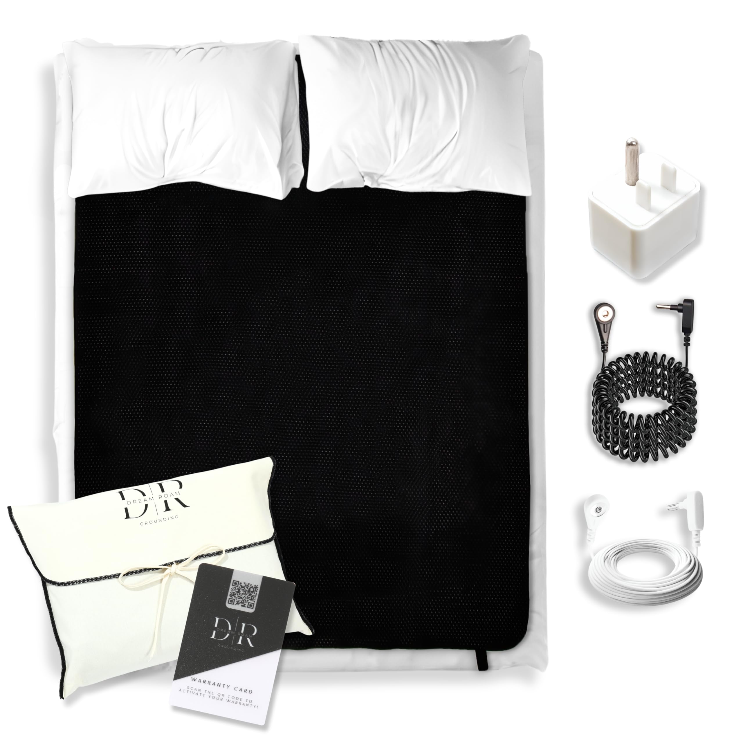 Grounding Mat For Bed, Dream Roam Grounding Natural Sleep Solution, Stress Relief Conductive Mattress Cover, Safety Adapter, 2 C