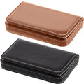Outus 2 Pieces Business Card Holder, Pu Leather Business Card Case Pocket Wallet With Magnetic Shut For Men Women(Black, Apricot