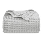 Phf Ultra Soft Waffle Weave Blanket Queen Size 90'X 90'- Washed Lightweight Breathable Cozy Woven Blanket For Bed - Aesthetic Decor For Couch Bedding Sofa Home Car - Light Grey
