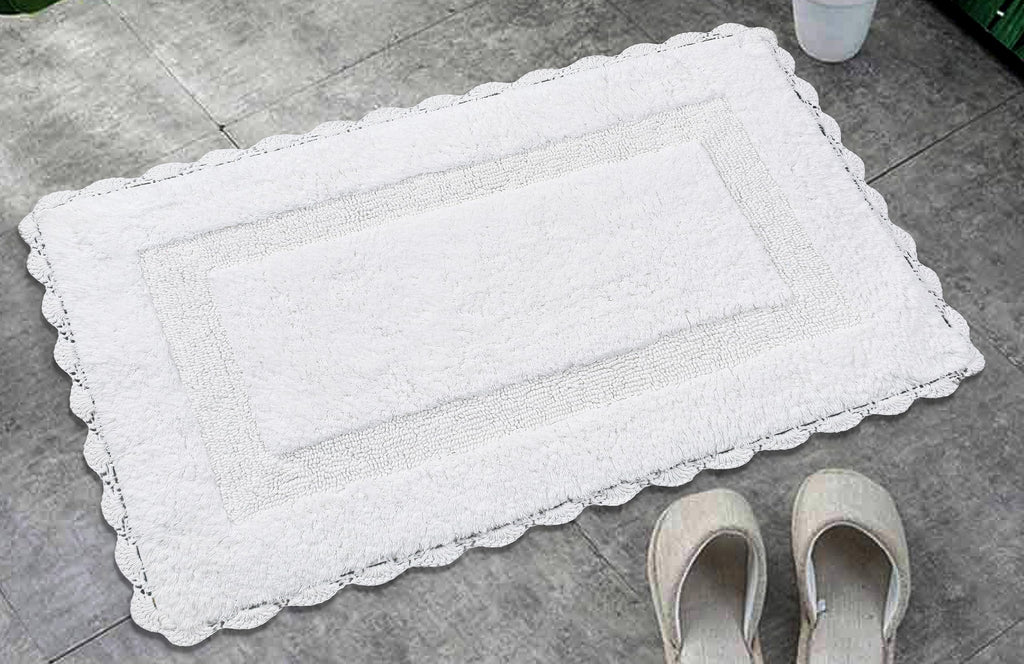 Bath Mat Rug 17''X24'' White, 100% Pure Cotton, Super Soft Bath Rugs, Plush & Absorbent, Hand Tufted Heavy Weight Construction,