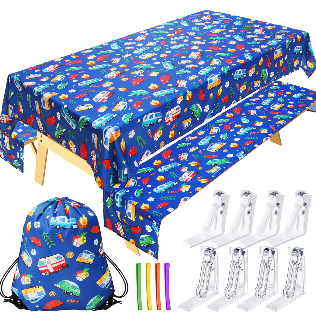 Tudomro Camping Tablecloth With Picnic Bench Covers, Picnic Table Cover Fits 4Ft To 7Ft Picnic Tables, Washable Reusable Polyest